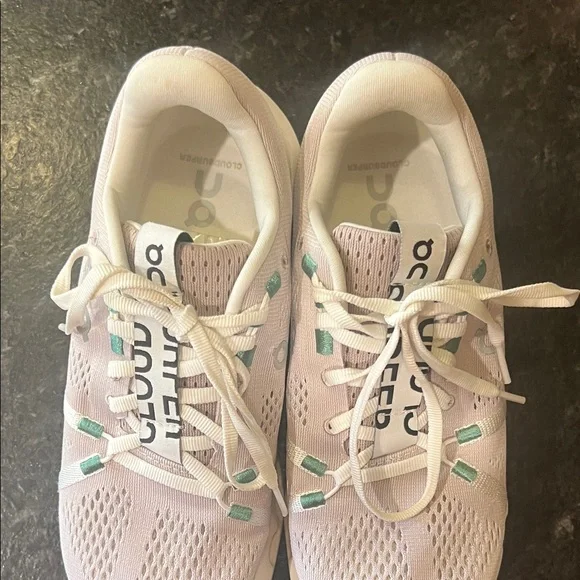 On Running Women's Athletic Shoes in White and Teal - Picture 4 of 5